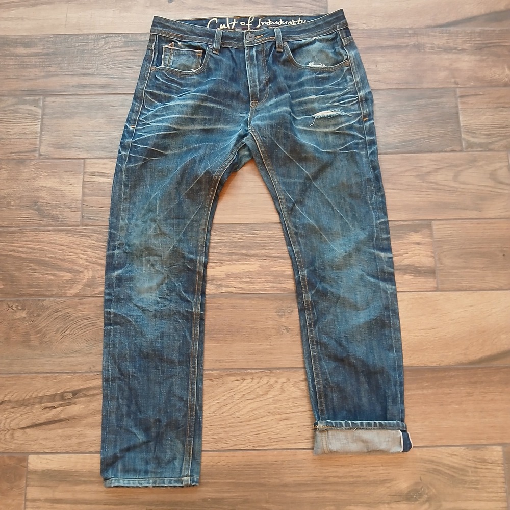 Cult of Individuality Jeans Mens 33x33 Blue Rocker Slim Selvedge (FITS 33x29)